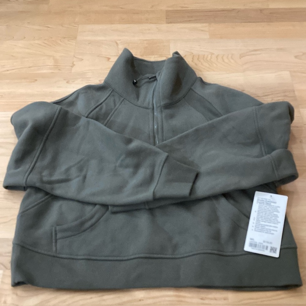 Army green scuba oversized funnel neck